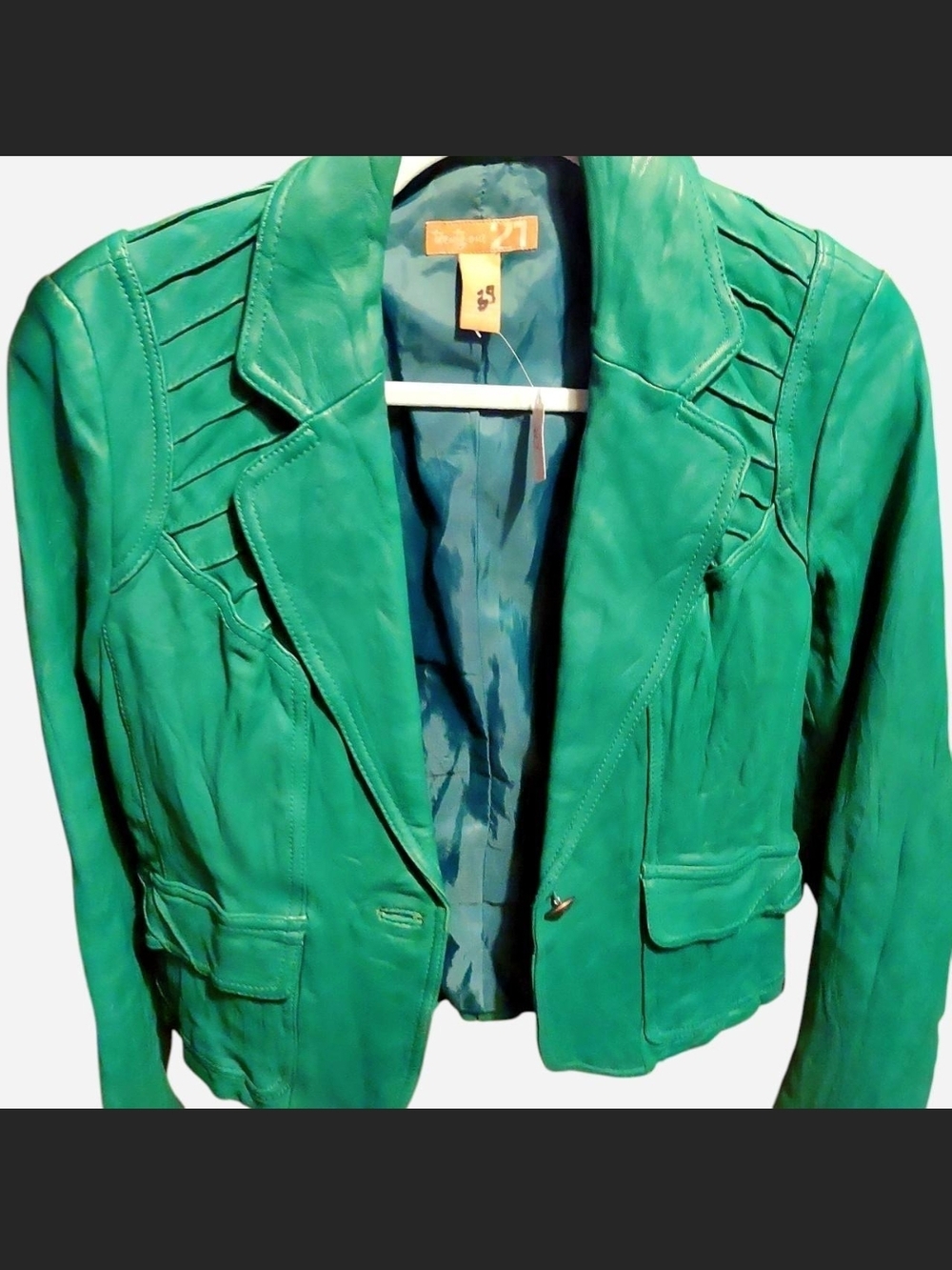Forever 21 Y2K Teal Green Leather Blazer Jacket